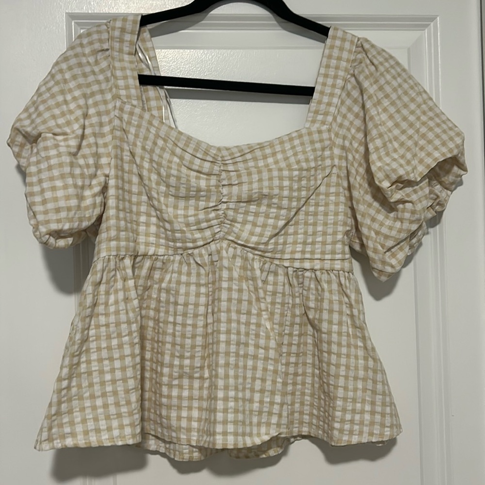 Beige and white gingham top